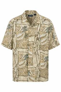 Puritan Mens Large Tropical Print Beige Short Sleeve Rayon Hawaiian Camp Shirt